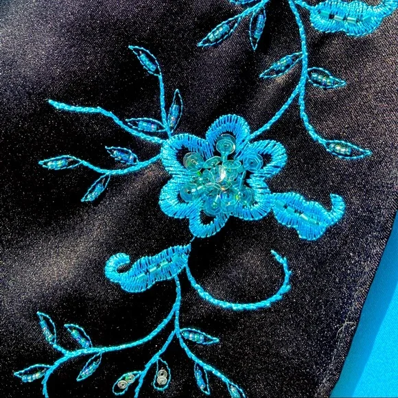 Beaded Embroidered Corset Formal Blue Black Tulle - Picture 3 of 16